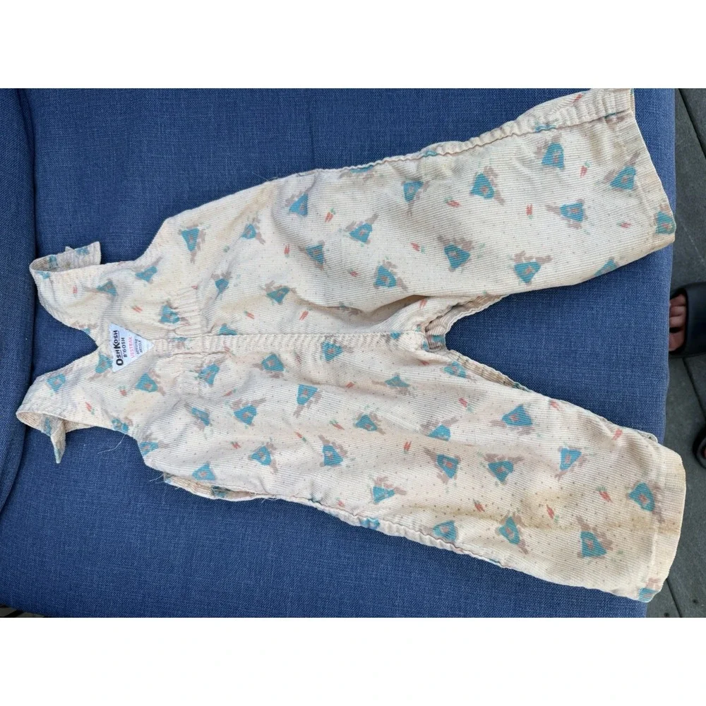 OshKosh B'Gosh 80s VTG Vestbak  Corduroy Bunny Rabbit Easter Overalls 12 months
